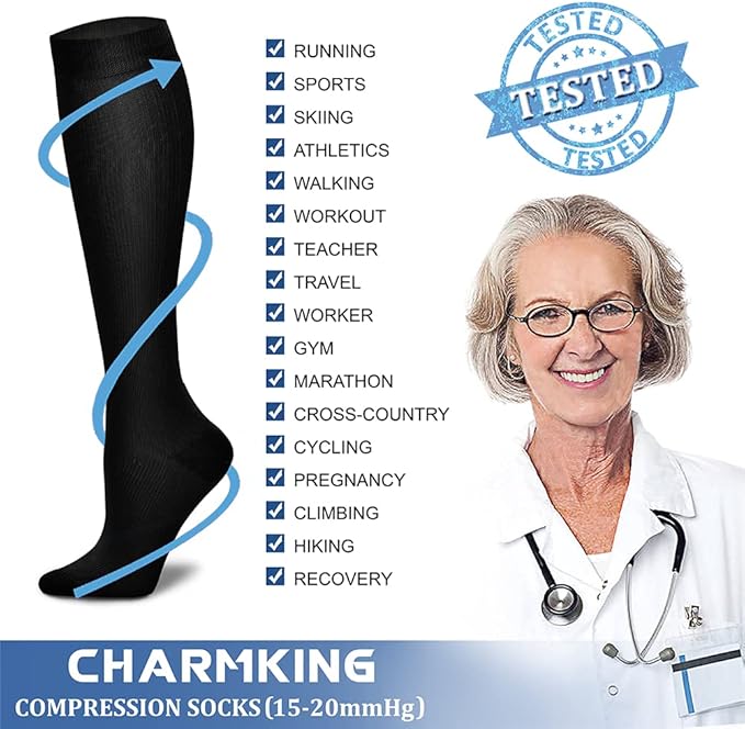 Compression Socks for Women & Men Circulation (8 Pairs) 15-20 mmHg is Best Support for Athletic Running,Hiking（Black/Black/Black/Black/Beige）