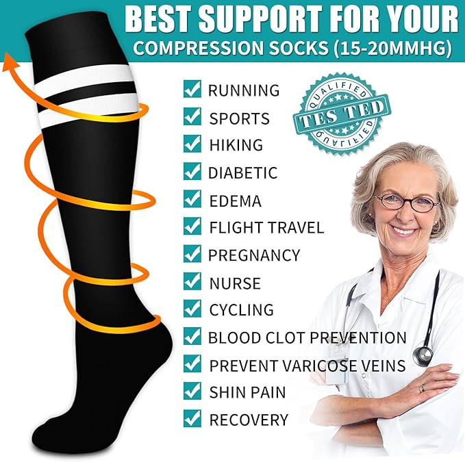 Copper Compression Socks for Women & Men (6 pairs) - Best Support for Nurses, Running, Hiking, Recovery（Black/Green/White/Blue/Pink/Gray）