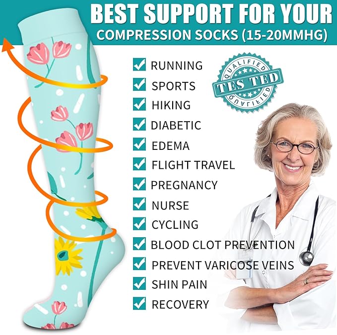 Copper Compression Socks for Women & Men (6 pairs) - Best Support for Nurses, Running, Hiking, Recovery（White/Blue/Pink/White/Black/Green）