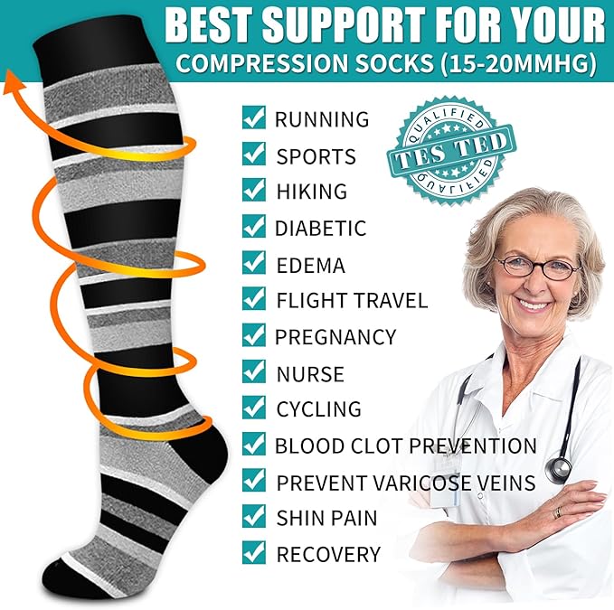 Copper Compression Socks for Women & Men (6 pairs) - Best Support for Nurses, Running, Hiking, Recovery（Black 6 Pairs）