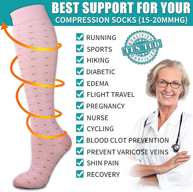 Copper Compression Socks for Women & Men (6 pairs) - Best Support for Nurses, Running, Hiking, Recovery（Black/Pink/Gray/Gray/Black/Black）