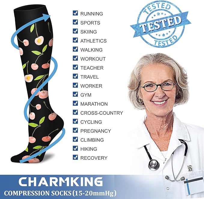 Compression Socks for Women & Men Circulation (8 Pairs) 15-20 mmHg is Best Support for Athletic Running,Hiking（Black/Black/Blue/White/White）