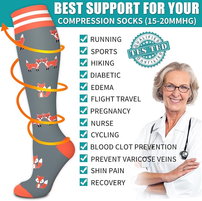 Copper Compression Socks for Women & Men (6 pairs) - Best Support for Nurses, Running, Hiking, Recovery（Gray/Blue/Blue/Beige/Green/Red）